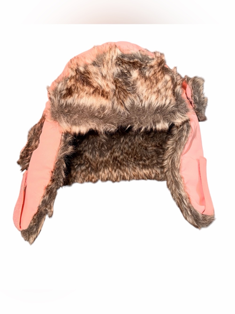 Children's Faux-Fur Trapper Hat in Pink with Brown Trim Size 2-4T